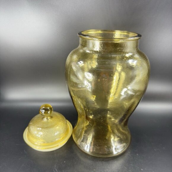 Vintage Indiana Glass Amber Yellow Glass Apothecary Jar Canister With Lid VTG - Picture 13 of 13